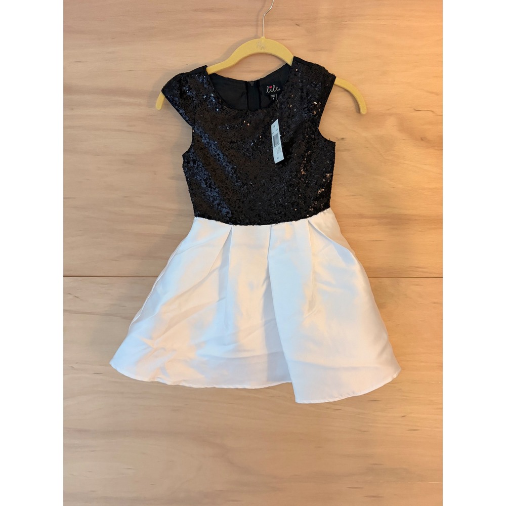Lilt Girls Sequin Bodice Fit and Flare Dress Black White Size 8 SD4048G3 NWT